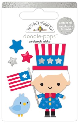 Doodlebug Doodle-Pop Stickers 3D Uncle Sam Patriotic USA Flag Stars Stripes Bird