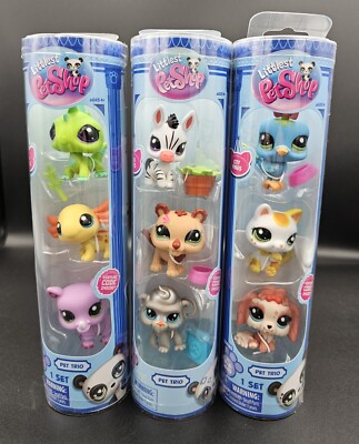 Littlest Pet Shop G7 3x Pet Trio 9 Total Pets Cat Tiger Axolotl Dog Monkey