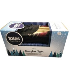TOTES Toasties MENS Memory Foam Slippers 11-12 XL Black Plaid Boxed