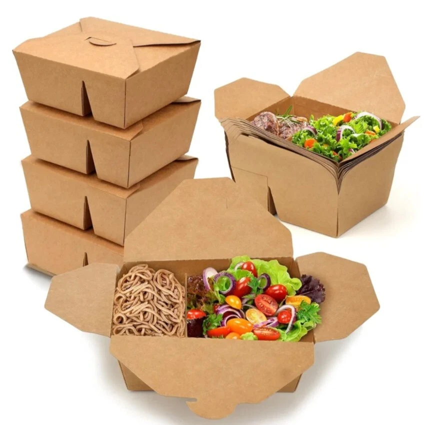 (60) 40 Oz Take Out Food Containers, Disposable Kraft Paper Food Containers