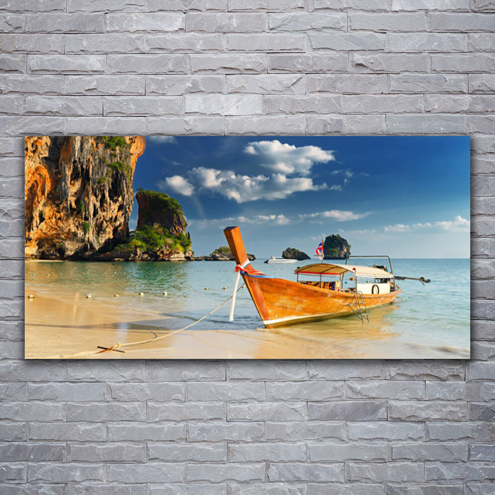 Tableau en verre acrylique bateau en mer 120x60cm pour créer un salon zen