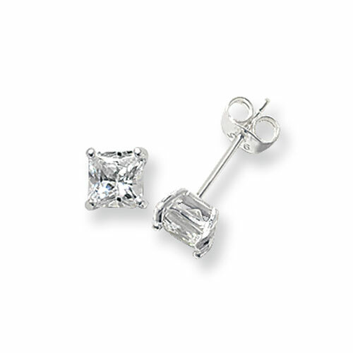 Boucles D’oreilles Argent 925 Carrés Turquoise Zircone – Clous Neufs