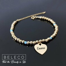 Pulsera con nombre personalizada con dije de corazón y piedras de ópalo para mujer regalo personalizado