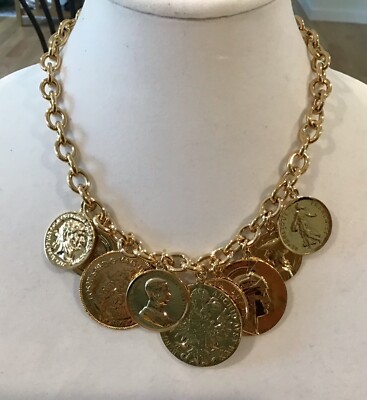 AUTHENTIC VTG BEN AMUN SIGNED 24 GP LG EUROPEAN FAUX HEAVY COINS 18”  NECKLACE