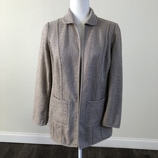 Chico's Women  s Jacket Blazer Textured LS Beige Sz 0 Open Front