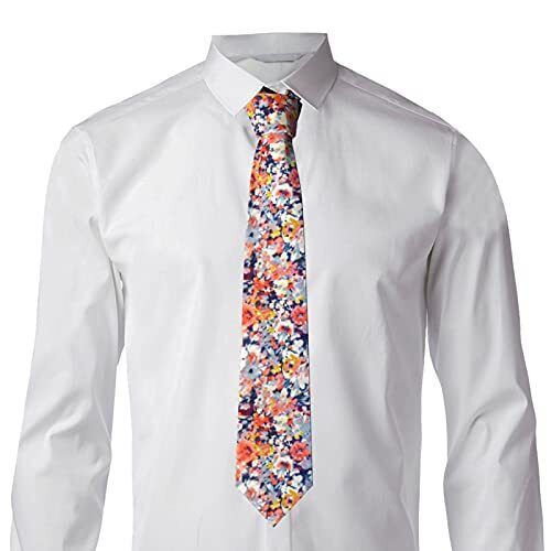 Mens Tie Watercolor Floral Necktie,Fun Floral Flower Print Woven Slim Neck - Picture 6 of 7