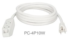 10ft 3-Outlet Power Extension Cord, 16AWG, NEMA 5-15P to 3 NEMA 5-15R, White