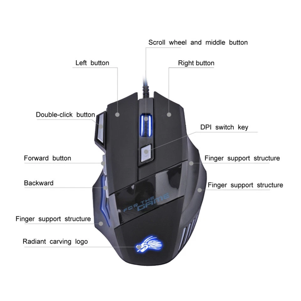 5500 DPI Gaming Mouse 7 Button USB Wired LED Breathing Fire Button Laptop PC - Image 4 of 4