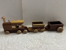 Vintage Handmade Wood Large Train Set w/  Multi-Tone Wood Ash Wood