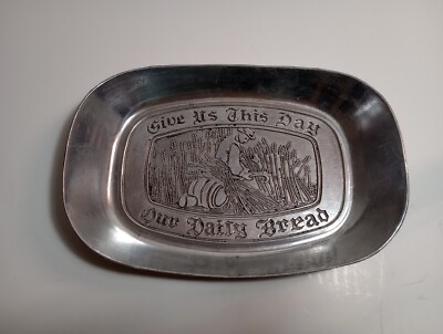 ChristiaVintage Metal Tray Give Us This Day Our Daily Bread 8 3/4''X6'' 