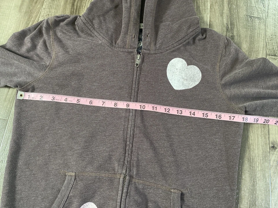 Victorias Secret PINK Peace Heart Hoodie Full Zip Brown sz Large - Image 3 of 4