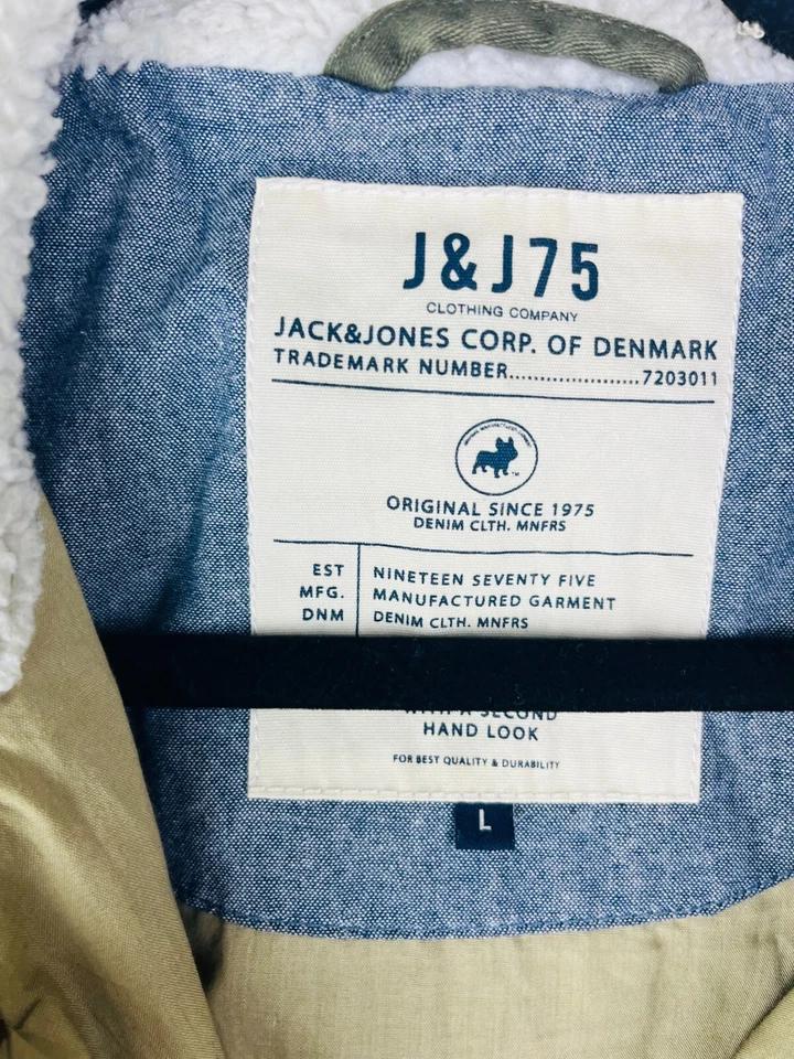 CHAQUETA PARKA JACK JONES Hombre Talla L Grande Verde Oliva Forrada Capucha Marrón Abrigo Foto 3 de 4