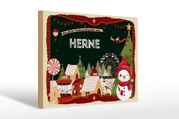 Holzschild Weihnachten GrüßE Aus Herne Fest Deko Schild Wooden Sign 30X20Cm-image