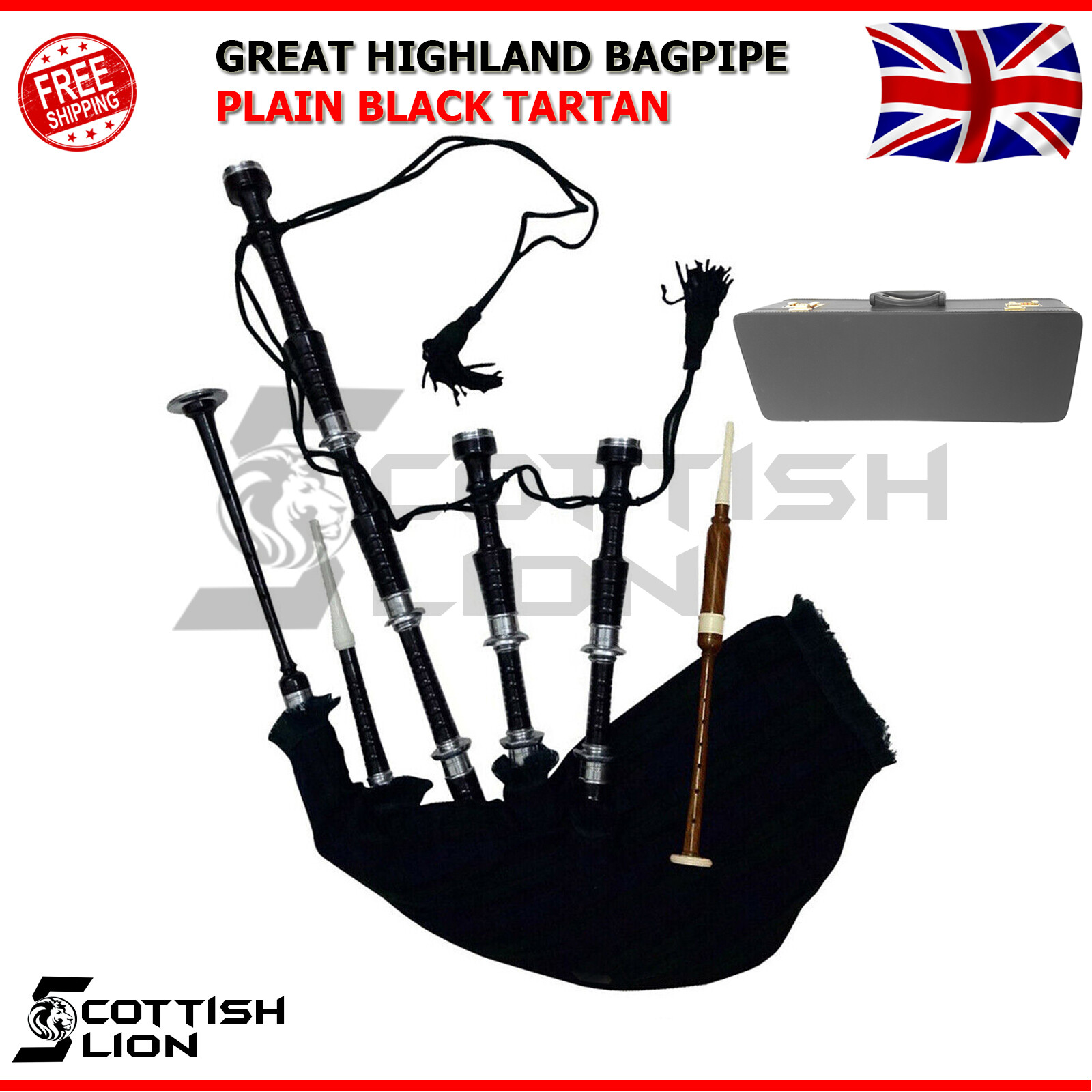 FULL SIZE SCOTTISH ROSEWOOD BAGPIPES WITH CHANTER, SILVER MOUNTS & FREE CASE eBay