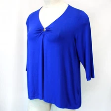 Cable & Gauge Woman Plus Blue V-Neck 3/4 Sleeve TOP Blouse 1X