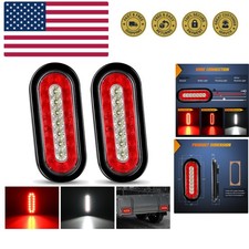 2PCS 6Inch Oval LED Trailer Tail Lights Red White 23LEDs w/Flush Surface Moun...