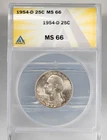 Certified 1954-D Washington Quarter ANACS MS66 Denver Mint Silver 25C
