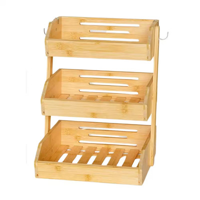 3-Tier Bamboo Fruit Bowl for Kitchen Counter, Large Fruit Holder with 2-Banana H