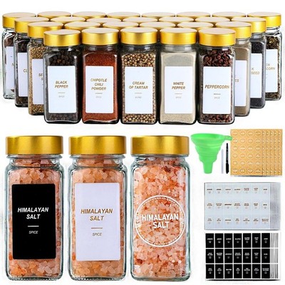 Glass Spice Jars with Label, 24Pcs Spice Jars with Shaker Lids-4 oz Gold Spic...