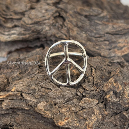 Sterling Silver Peace Sign Rings Are Handmade By Old Hippie Dave 925 All Size - Foto 5 di 12