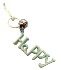 Vintage 1980s Plastic Charm Faded Blue Happy Word for Bell Charms Clip Necklace