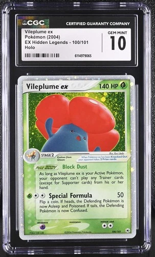 CGC 10 Vileplume ex 100/101 2004 EX Hidden Legends Ultra Rare Holo