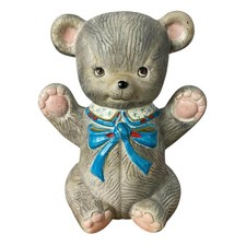 Vintage 1984 Ceramic Teddy Bear 7"Tall Nursery Childs Decor Collectible Gray