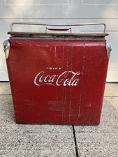 Vintage Drink Coca Cola Cooler Icebox Metal Action Mfg 1950's Large 16”x17”x12”