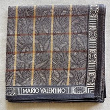 VTG Handkerchief Brown Gray Fabric Woven Check Paisley Pattern Pocket Square 18