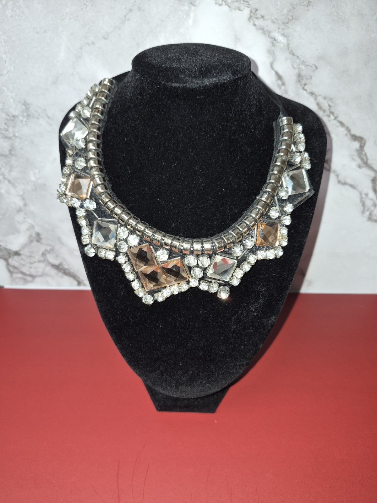Statement Collar Crystal Necklace Square Gemstone… - image 2