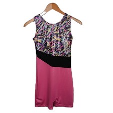 Shimmering Multicolor Leotard Gymnastics Unitard Dance Biketard Pink Shorts