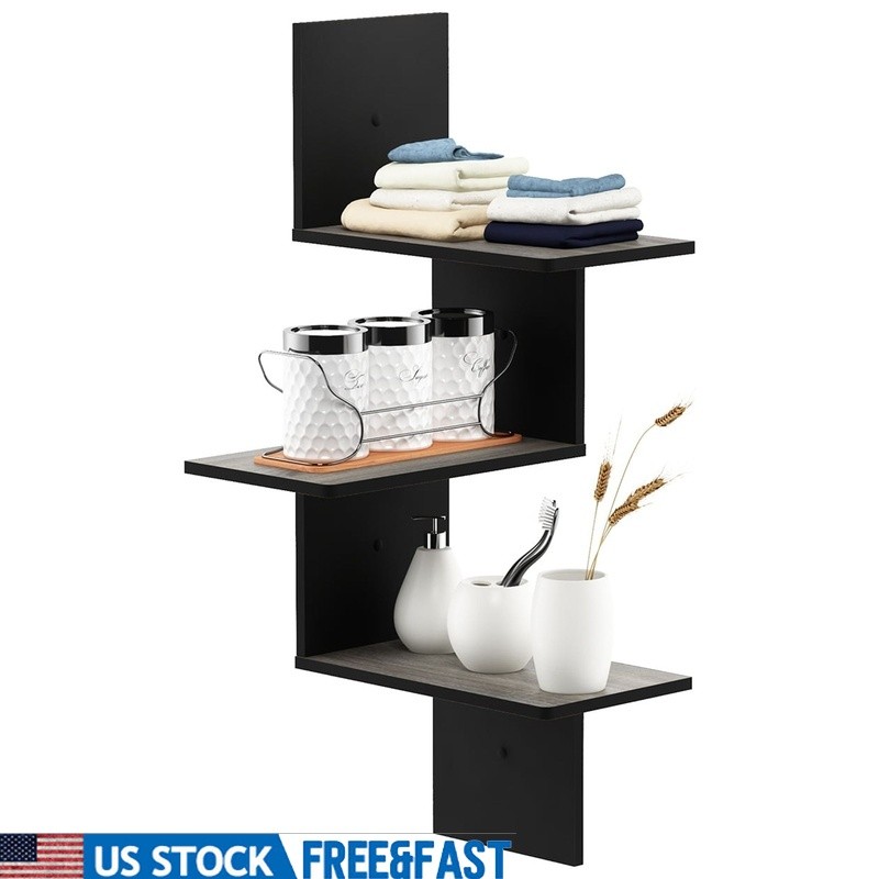 Modern 3-Tier Floating Corner Shelf MDF Wall Storage Decorative Unit