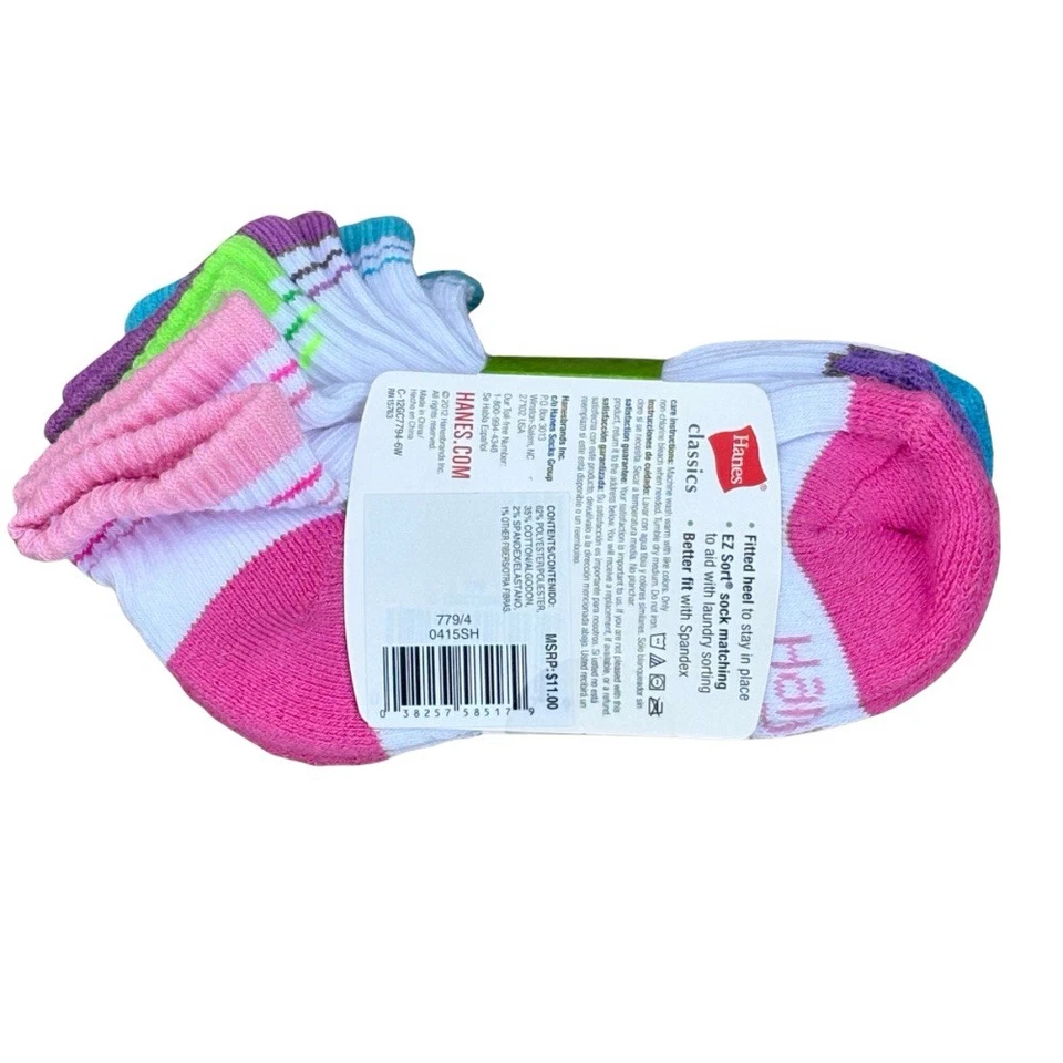 Lote de 3 paquetes de calcetines tobilleros Hanes para niñas talla S 6-10,5 coloridos 12 pares nuevos con etiquetas Foto 3 de 4