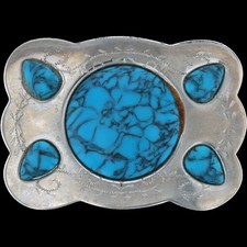 Native American Tribal Indian Faux Turquoise Cowgirl 1980s Vintage Belt Buckle