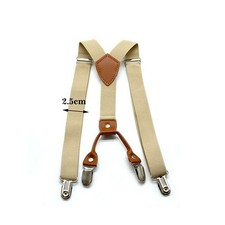 Unisex Suspenders Adjustable Elastic Braces Leather Button Holes Beige For BABY
