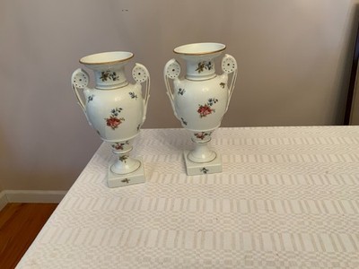 2 Vintage Cerabel Belgium Porcelain Bud Vase  flowers Gold  Trim 10'' w/handles