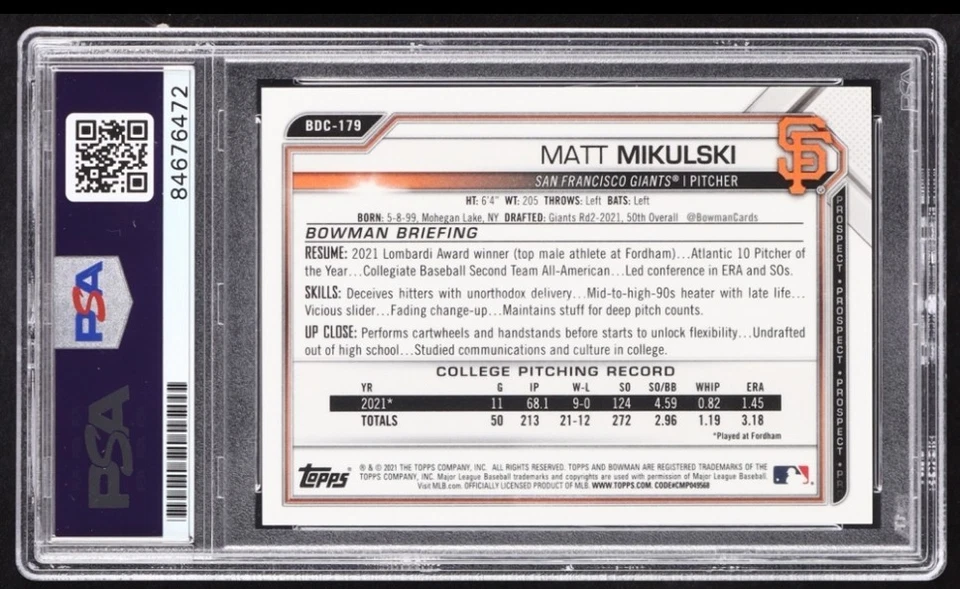 Matt Mikulski 2021 Bowman Chrome Green Sparkel Refractor RC Signed /99 - Image 2 of 2