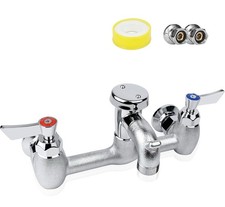 Commercial Heavy-Duty Wall Mount Mop Sink Faucet 8" Center with Short Spout