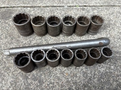 Vintage Handwerker BE 13 Steckschlüsselsatz 1/2 Antrieb Imperial SAE + Griff 30er 40er