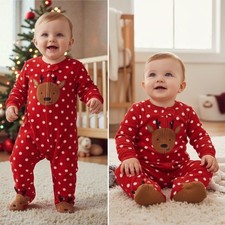 Carter  s Red White Polkadots Reindeer Fleece Footed 2-Way Zipper Baby Pajamas 6M
