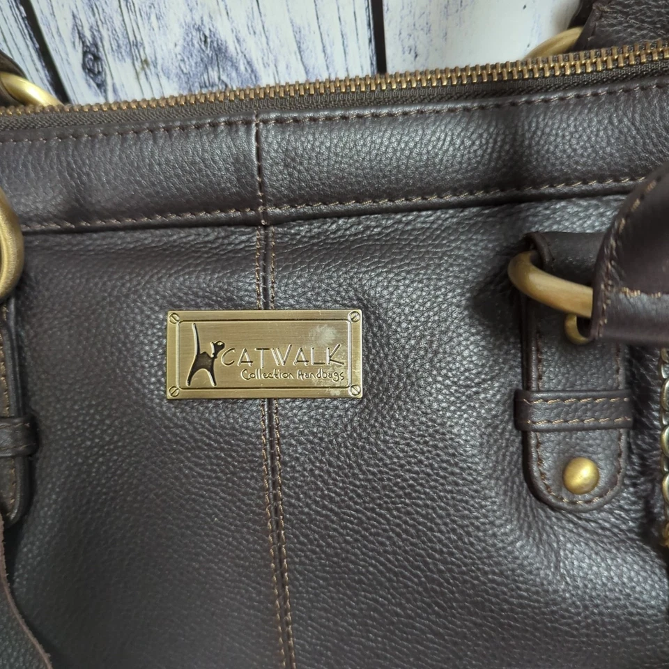 Catwalk Collection Arzttasche Echtleder Damen Handtasche braun  - Bild 2 von 4