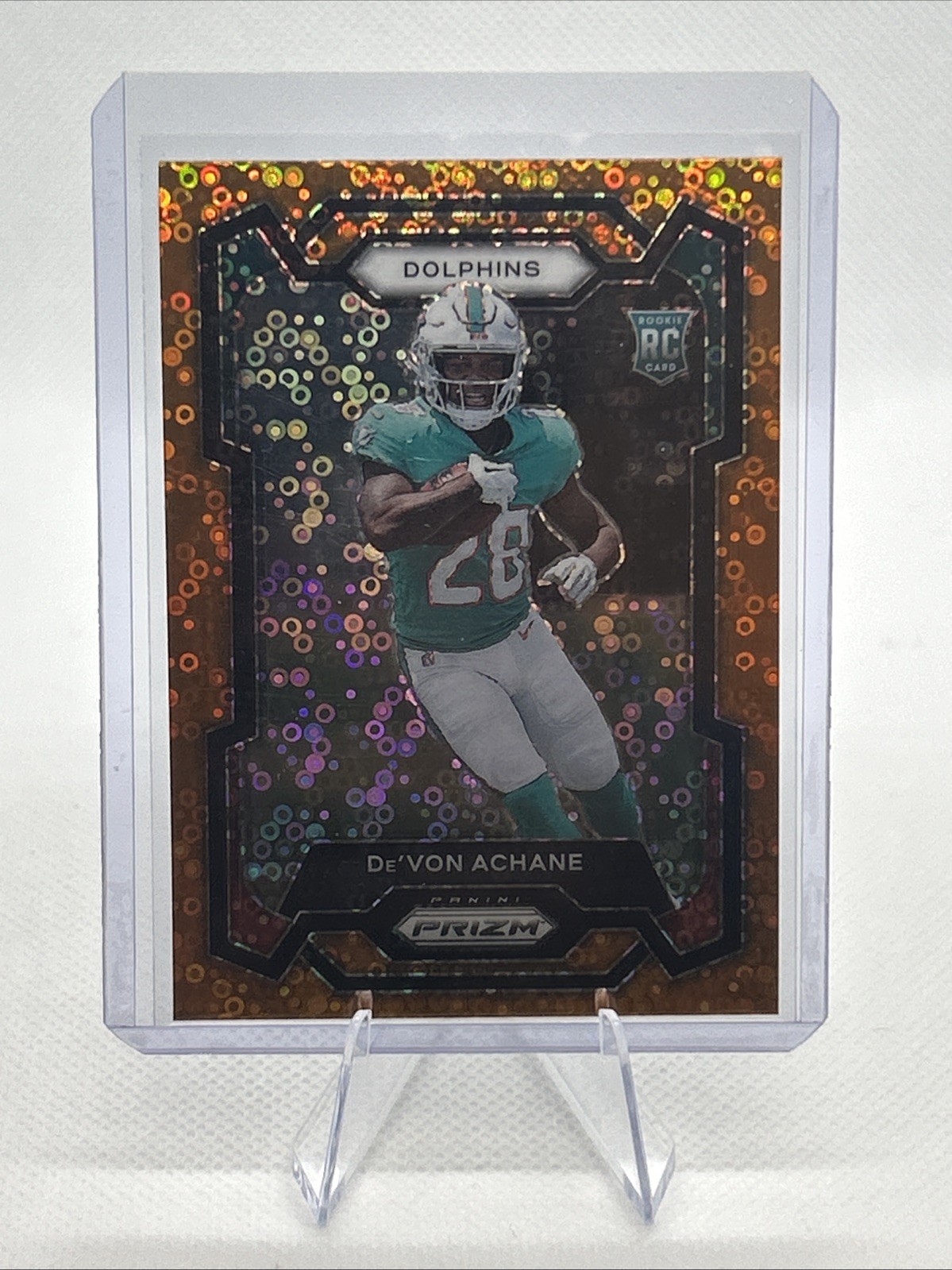 Devon Achane 2023 NFL Panini Prizm Orange Disco RC #365 Dolphins Mint
