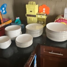 White Ceramic Modern Dinner Set Round Plates Bowls Salad Plates Adults