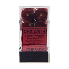 Chessex Scarab Dice d6 16mm Scarlet w/Gold 12 New