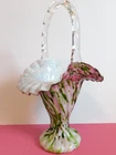 Vintage Fenton Basket Vasa -  Murrhina Rose