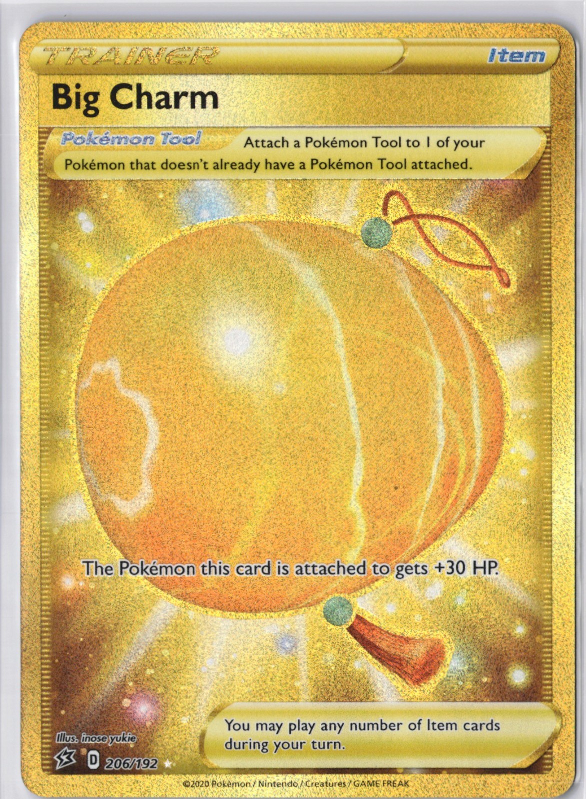 Big Charm 206/192 Gold Secret Rare Pokémon 2020 Rebel Clash NM