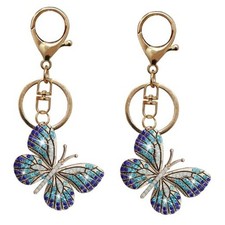 2 Pcs Bling Butterfly Keychain, Crystal Bling Diamond Keychain, Butterfly Blue