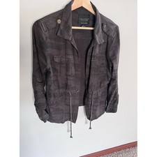 Sanctuary Womens Camo Utility Jacket Dark Green Brown Small Drawstring Waist