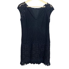 Nanette Lepore Little Black Dress Lace Fringe Shift Sheath 4 S Small LBD 