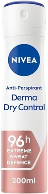 NIVEA Derma Dry Control Antiperspirant 96H Deodorant Spray (200 ML), Women'S